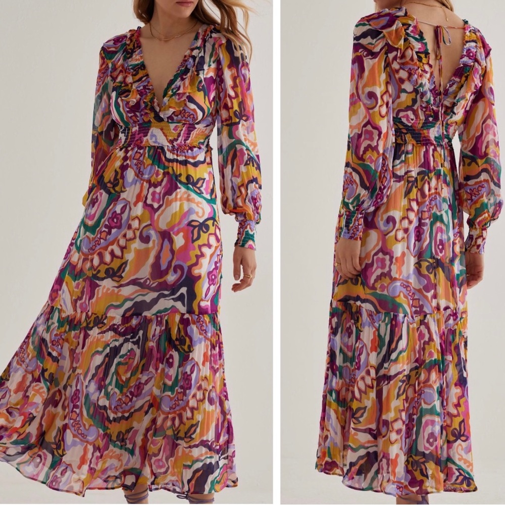 Anthropologie The Odetta Ruffled V-Neck Dress, Size XXS